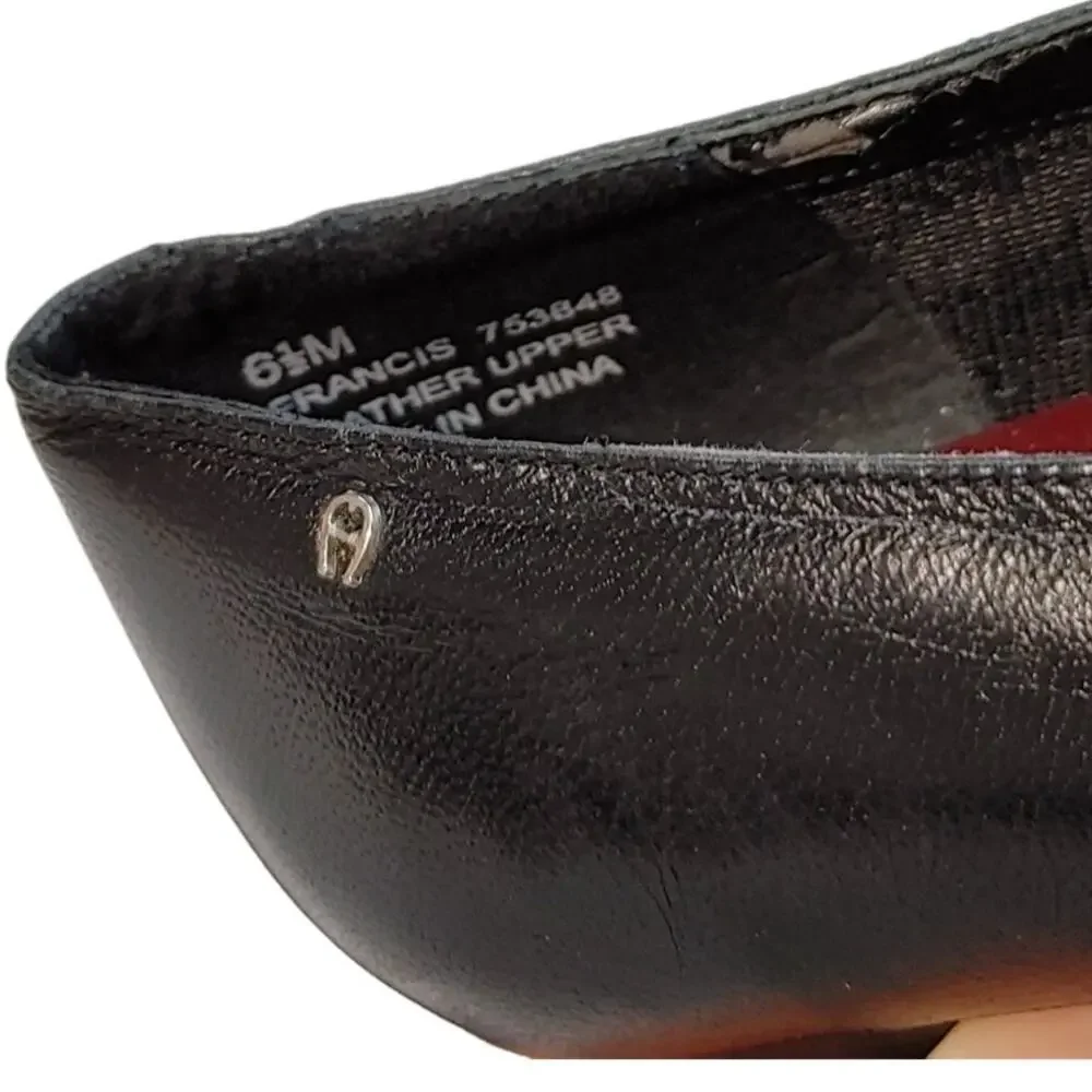 Etienne Aigner Francis Slip On Pumps Block Heel Leather Black Womens Size 6.5M